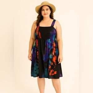 Yitemei‎ Tie Dye Fit Flare Sundress Dress Indie Womens Size XL Boho Hippie